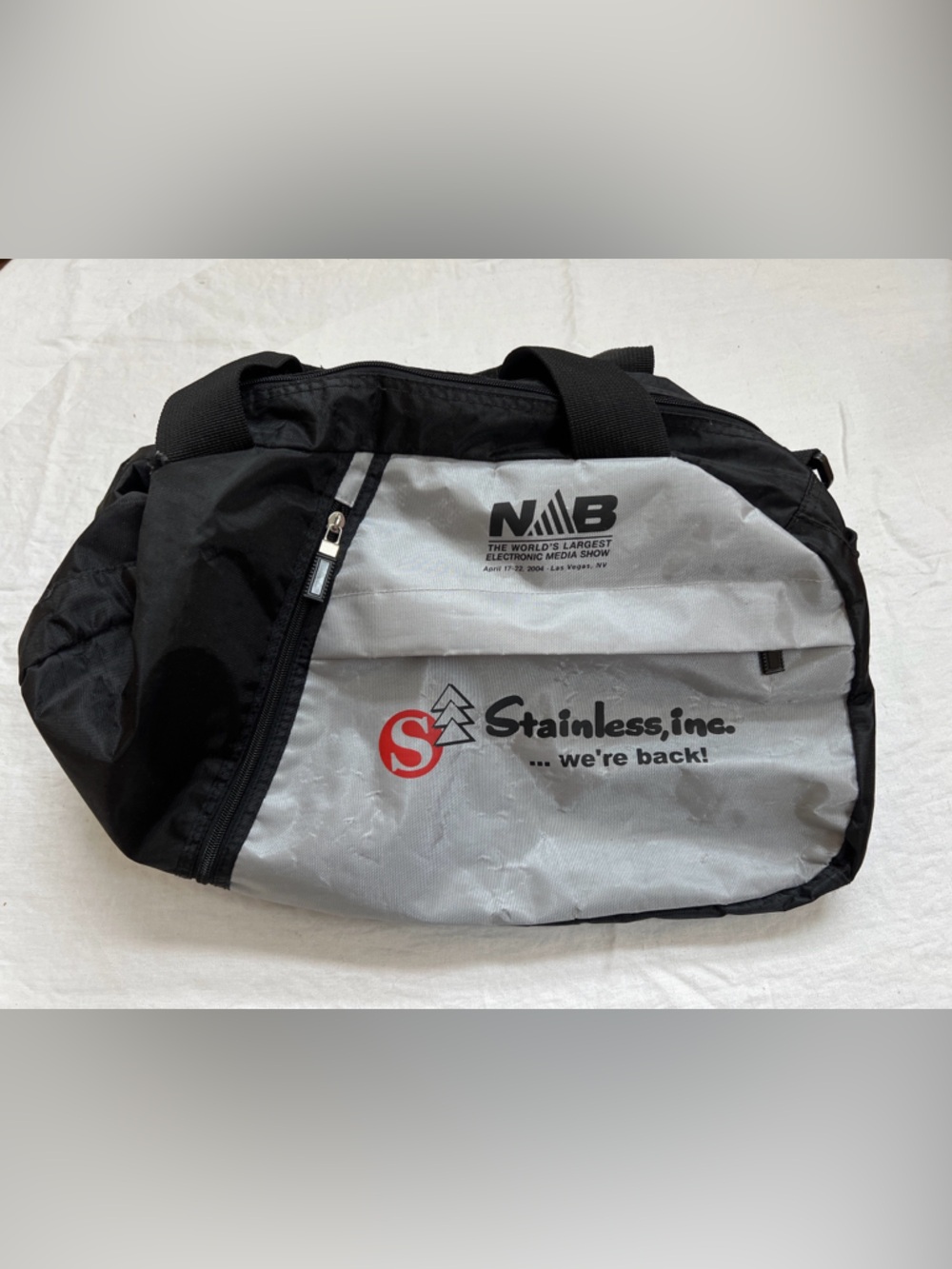 NAB Duffle Bag 2004 Stainless Inc Travel Gym Sports Packable Strap Black Gray